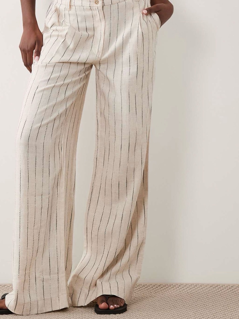 ASOS Beige Pinstripe Wide-Leg Trousers